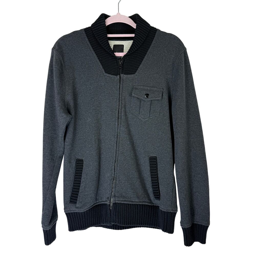 Men's Bar III Heather Charcoal Gray & Black 100% Cotton Knit Collar Jacket Small